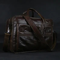 Vintage Crazy Horse Genuine Leather Men Briefcase Large Business Bag Tote Office Bag 15.6“Laptop Case attache Male Shoulder Bag