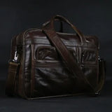 Vintage Crazy Horse Genuine Leather Men Briefcase Large Business Bag Tote Office Bag 15.6“Laptop Case attache Male Shoulder Bag