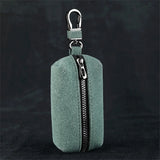 Portable Keychain Wallet for Men Women Large-Capacity Double Zipper Key Pouch Bag Suede Leather Key Case Unisex Coin Purse