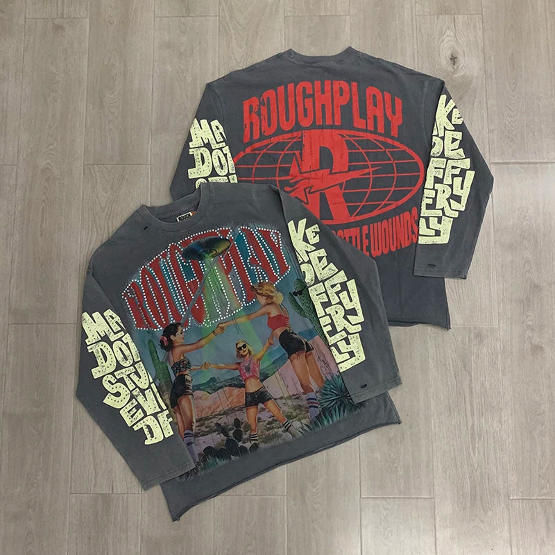 Retro Goddess Print Long Sleeve Tee – Men's Relaxed Fit