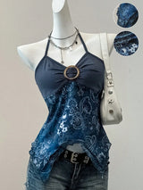 Women's Printed Mesh Halter Top