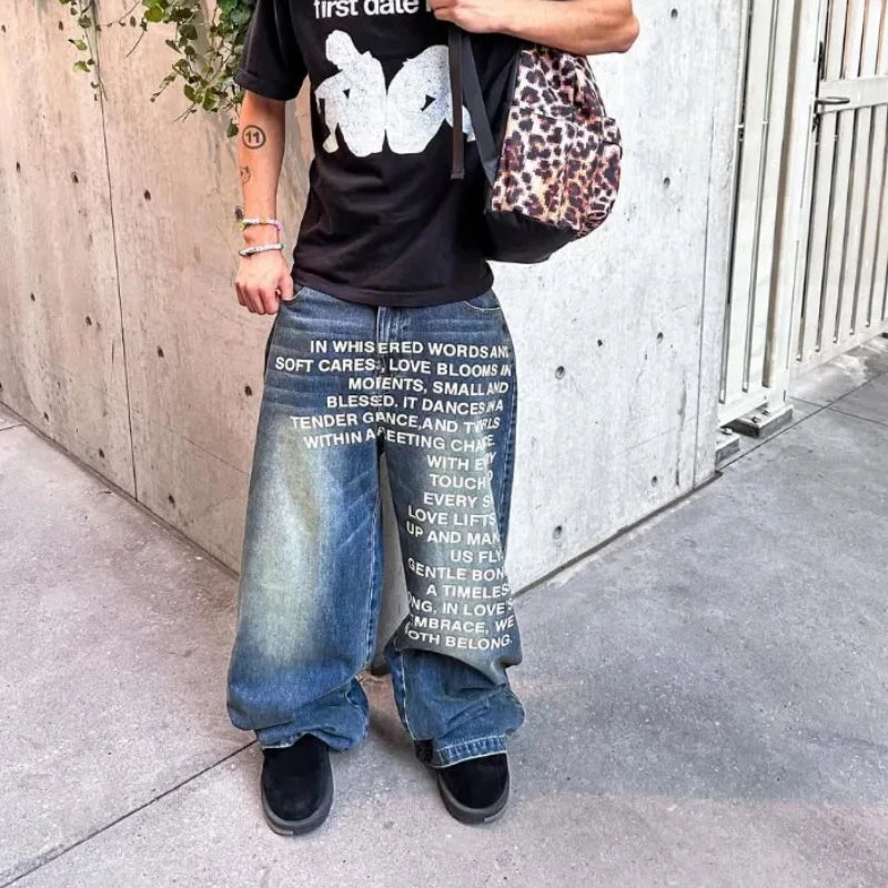 Y2K Goth Alphabet Print Retro Jeans