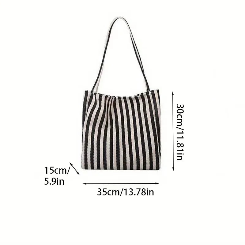 Female Casual Multifunctional Travel Top-handle Handbag Large Capacity Canvas Women Shopper Tote Simple Striped Shoulder Bag2025