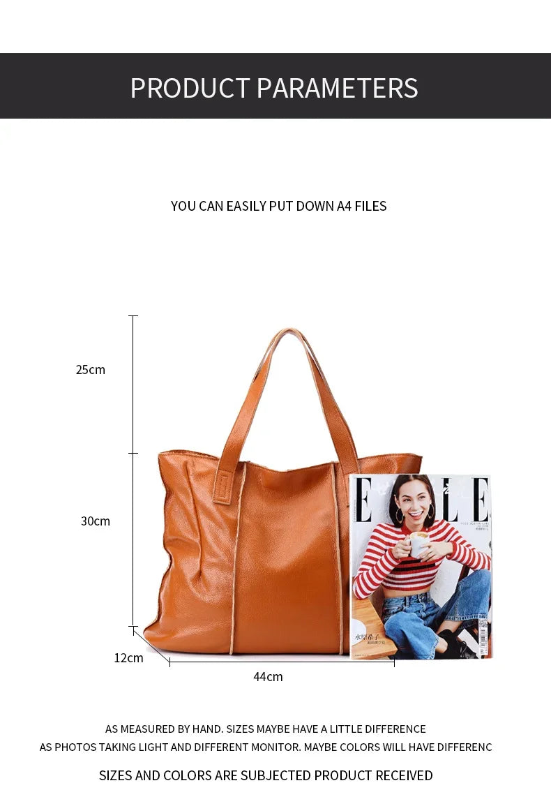 Women's Large Capacity Cowhide Handbag Female Retro Fashion Luxury Bags Ladies Real Natural Cow Leather Shoulder Bag for Lady