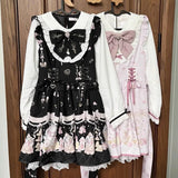 Japanese Y2K Aesthetics Vintage Bow Dress Shorts Set Women Gothic Lolita Style Long Sleeve Shirt Dress Elegant Party Dress Suits