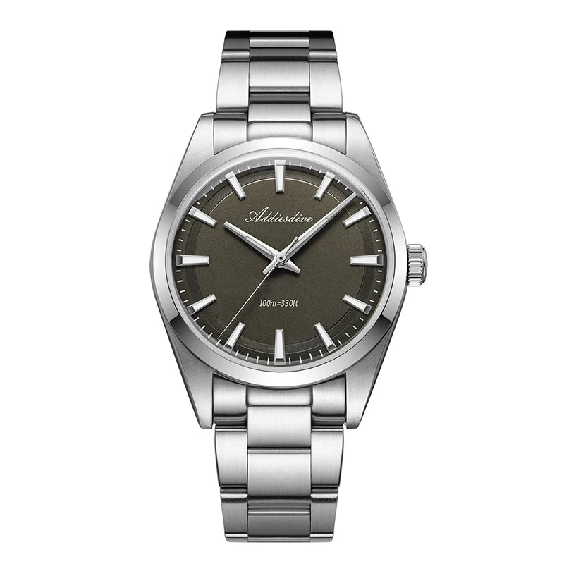 ADDIESDIVE 36MM Simple Stainless Steel Men's Watch Bubble Mirror Glass Luxury Quartz Watches 100M Waterproof AD2066 Reloj Hombre