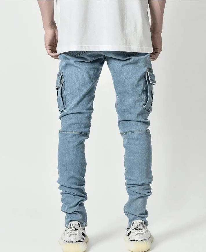 Men's Slim Fit Elastic Denim Cargo Joggers