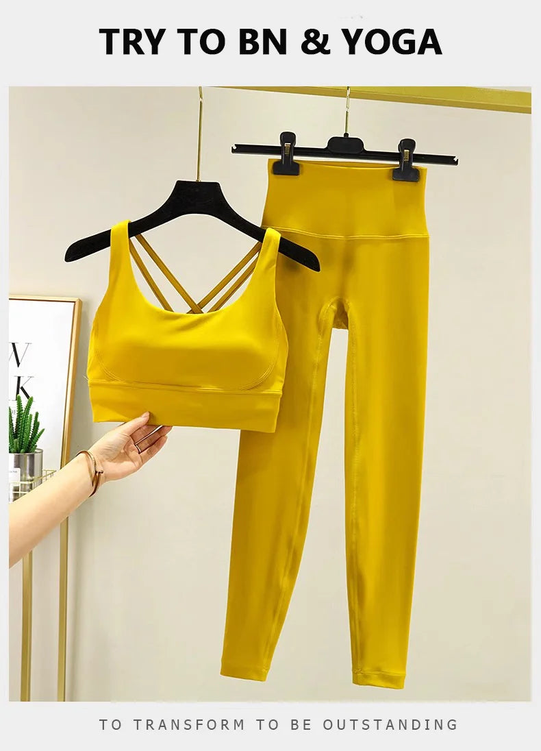 TRY TO BN 2 Piece Yoga Set Women's Tracksuit Sports Bra High Waist Leggings Tummy Control Squat Proof Workout Outfit Gym Clothes