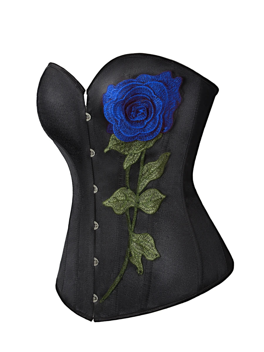 Floral Embroidered Lace-Up Corset Top