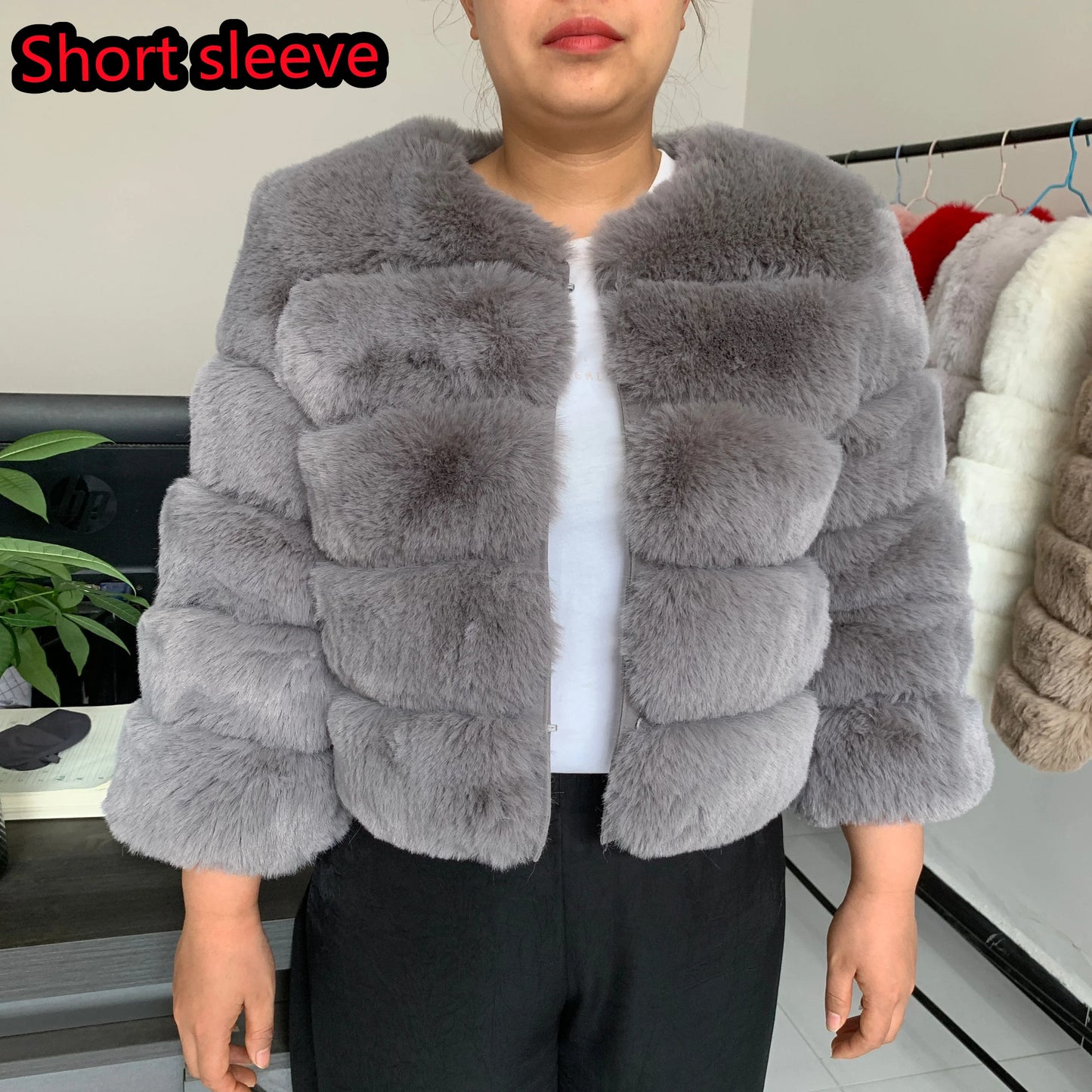 Elegant Winter Faux Fox Fur Crop Jacket