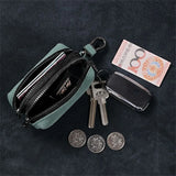 Portable Keychain Wallet for Men Women Large-Capacity Double Zipper Key Pouch Bag Suede Leather Key Case Unisex Coin Purse