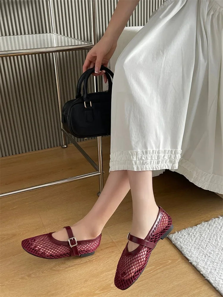 Eilyken Mesh Flat Sandals – Elegant Buckle Strap Women's Shoes