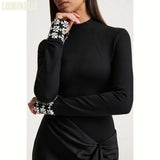 Women's High Neck Beaded Formal Gown | Long Sleeve