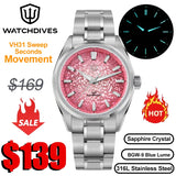 Watchdives WD0003C Quartz Watch VH31 Sweep Seconds Movement 38mm Ice Crack Dial Sapphire Luminous 100m Waterproof Men Wristwatch