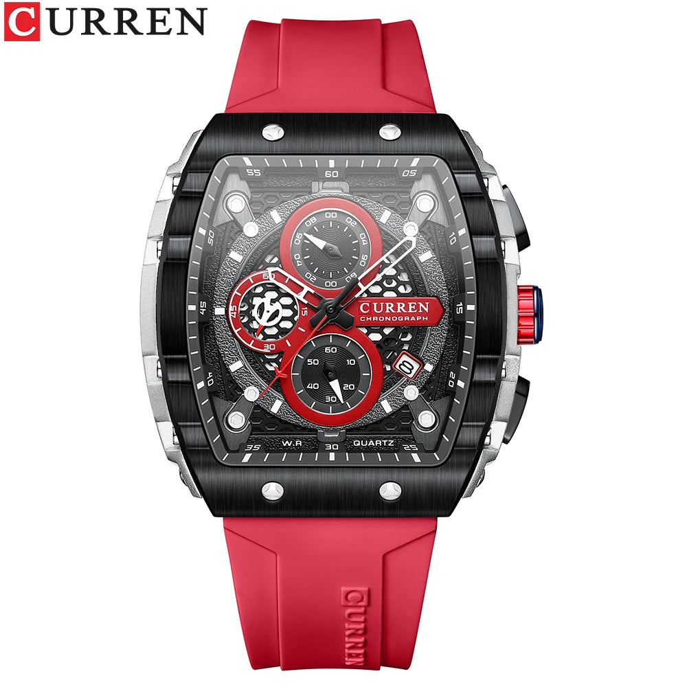 Men’s Sport Quartz Watch – Yellow Silicone Strap, Luminous Auto Date Square Dial