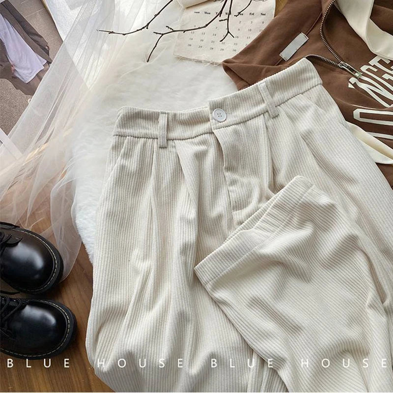 Women's High-Waist Corduroy Wide-Leg Pants