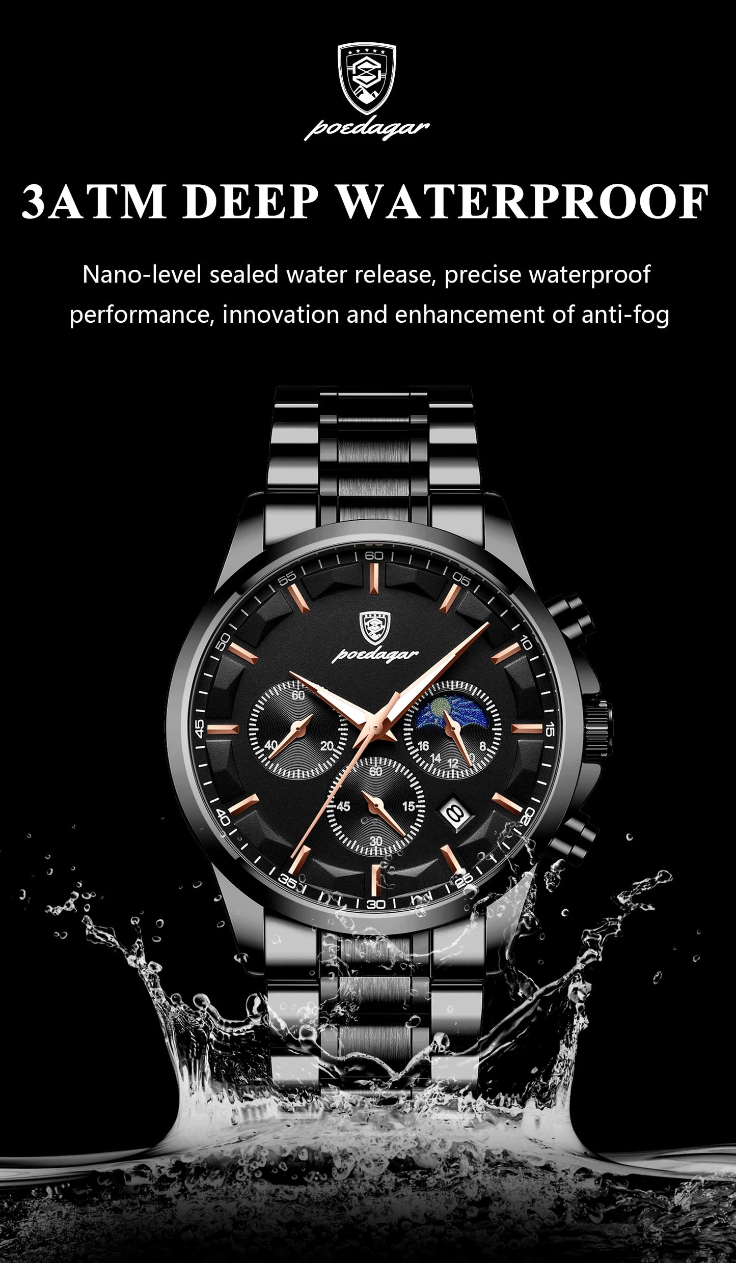 POEDAGAR 928 Men's Luxury Chronograph Watch | Luminous & Waterproof