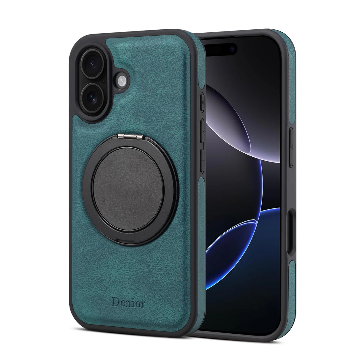 iPhone Faux Leather Case with 360° Ring Stand