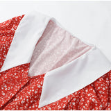 Women Red Floral Printed Mini Dress V-neck Short Sleeved Puff Sleeve Waist Trim Ruffle Slit Hem Dresses 2026 Summer Party Gown
