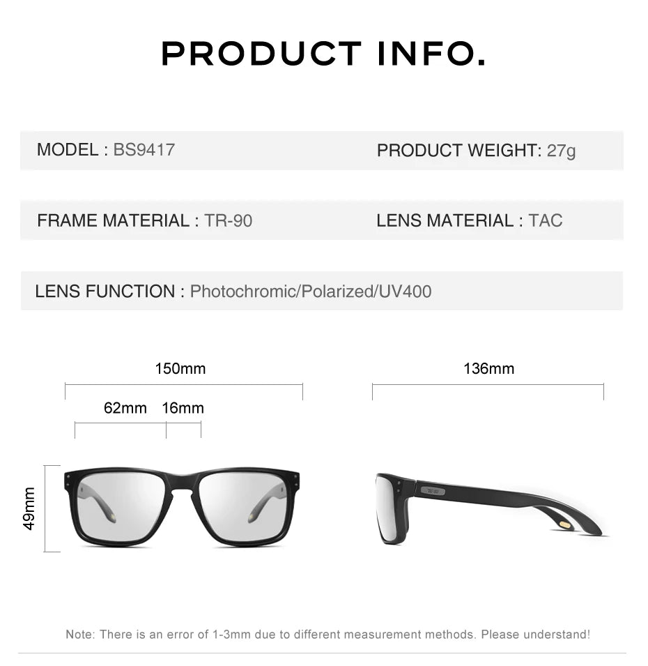 CAPONI Men's Polarized Photochromic Square Sunglasses
