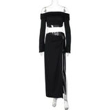 Women's Solid Beach Skirt Sets Sexy High Split Slim Bohemian Outfits Off The Shoulder Holiday Fashion 2 Piece Set 2025 Beachwear