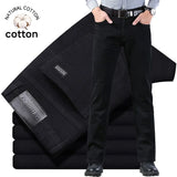 High Quality Autumn Winter Solid Color Black Men's Jeans Classic Stretch Denim Pants Work Business Cotton Trousers Plus Size 40