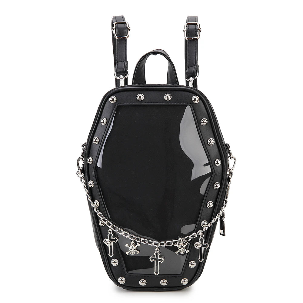 Gothic Punk Coffin Shape Ita Bag Women Clear Backpacks Dark Lolita Handbag and Shoulder Bag Girls Cosplay Designer 2 Insert