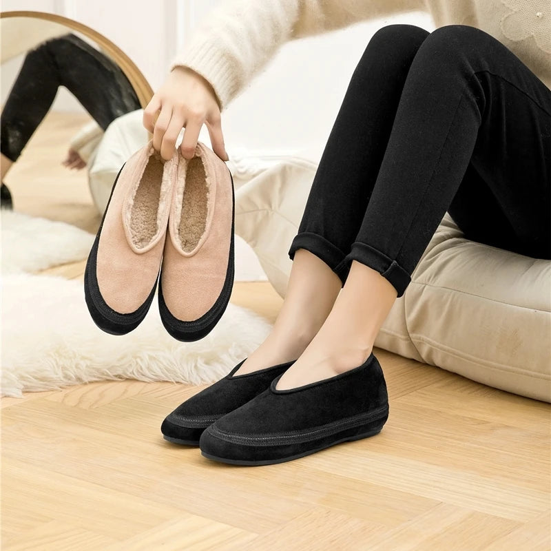 AIYUQI Women's Fur-Lined Leather Ballet Flats – Winter Comfort