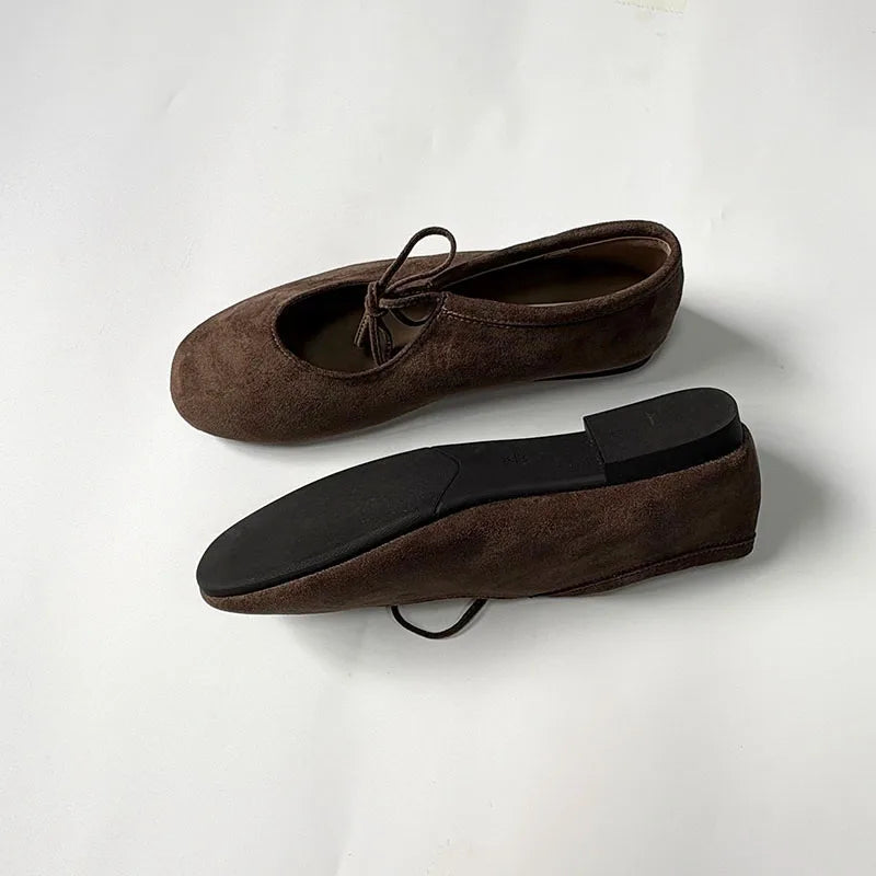 Round Toe Mary Jane Flats with Butterfly Knot