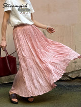 Women's Pleated Maxi Skirt – Elegant A-Line Beach Style