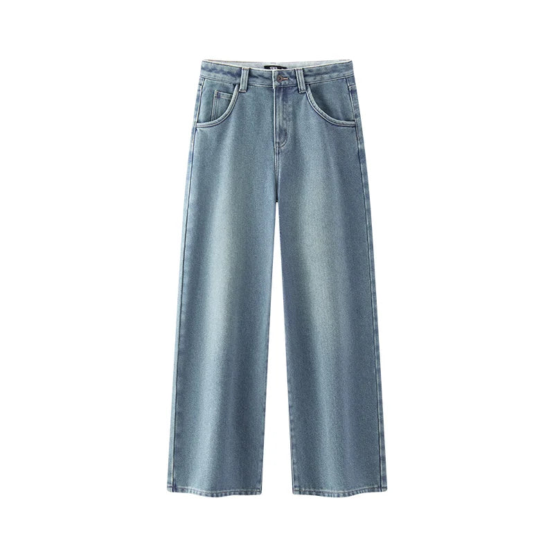 Women's High-Waist Fleece-Lined Wide-Leg Jeans