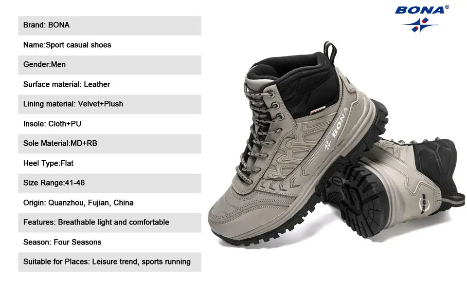 BONA 2023 New Designers Brand Winter Warm Boots Men Plush Nubuck Snow Boots Man High Quality High Top Boots Mansculino Sneakers