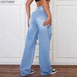 Women's Distressed Wide Leg Jeans | High Waist Denim