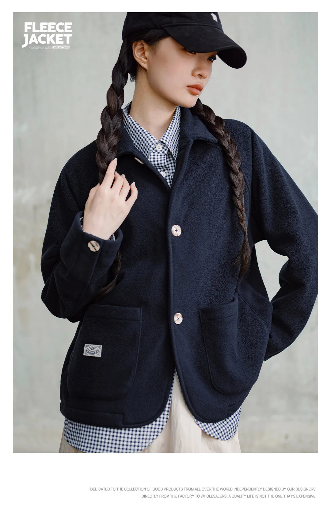 Maden Women's Fleece Lapel Warm Jacket 290gsm Single-breasted Solid Color Casual TOPs Coat for Autumn Winter Outwear