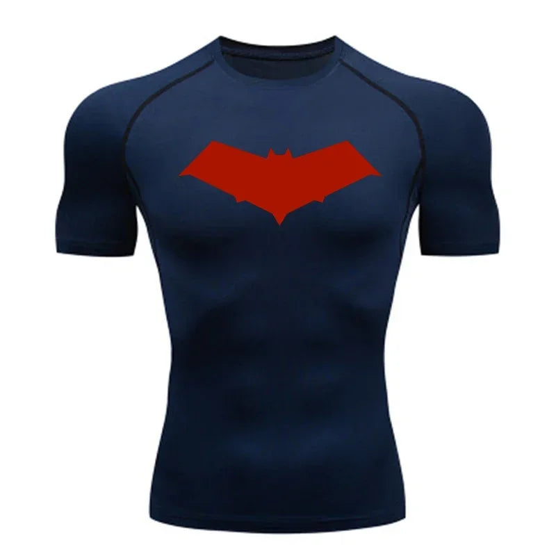 Summer Casual Run Compression T-Shirt Men Tops Bat Print Quick-Dry Fitness Gym Sportswear MMA Rashguard Jersey Workout Tee Male