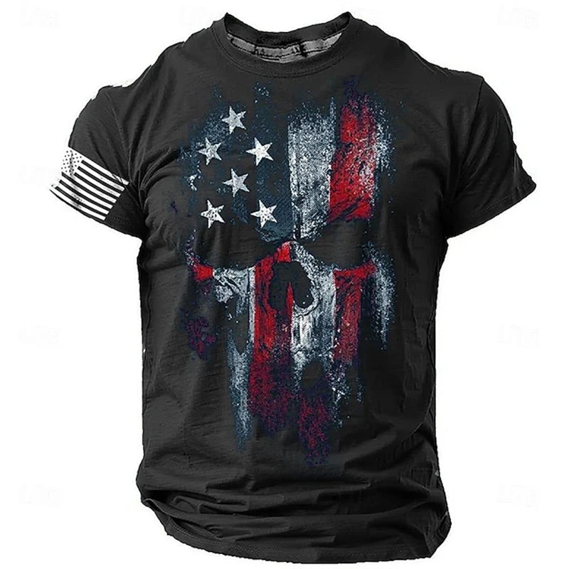 Men's USA Retro Flag & 3D Skull T-Shirt