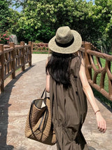 Fashion Vintage Straw Baskets Bag Straw Handmade Woven Beach Bag Korean Style Large Capacity Tote Bag Women Accessory