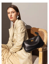 2026 Spring New Luxury Brand Women Shoulder Bags Split Leather Black Handbags Women Fashion Gold Buckle Underarm Bags