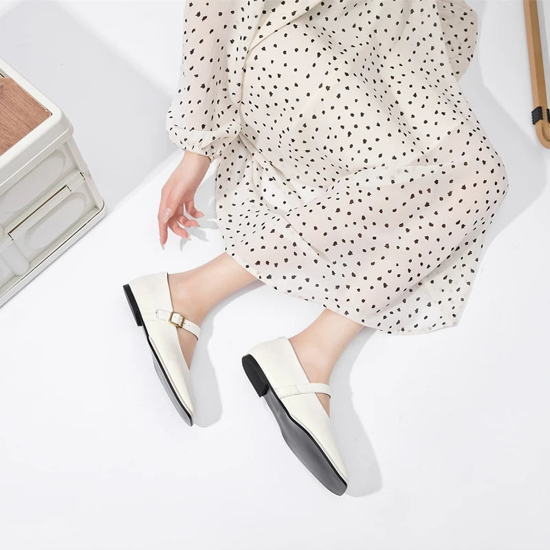 AIYUQI Mary Jane Ballet Flats | Genuine Leather Square Toe
