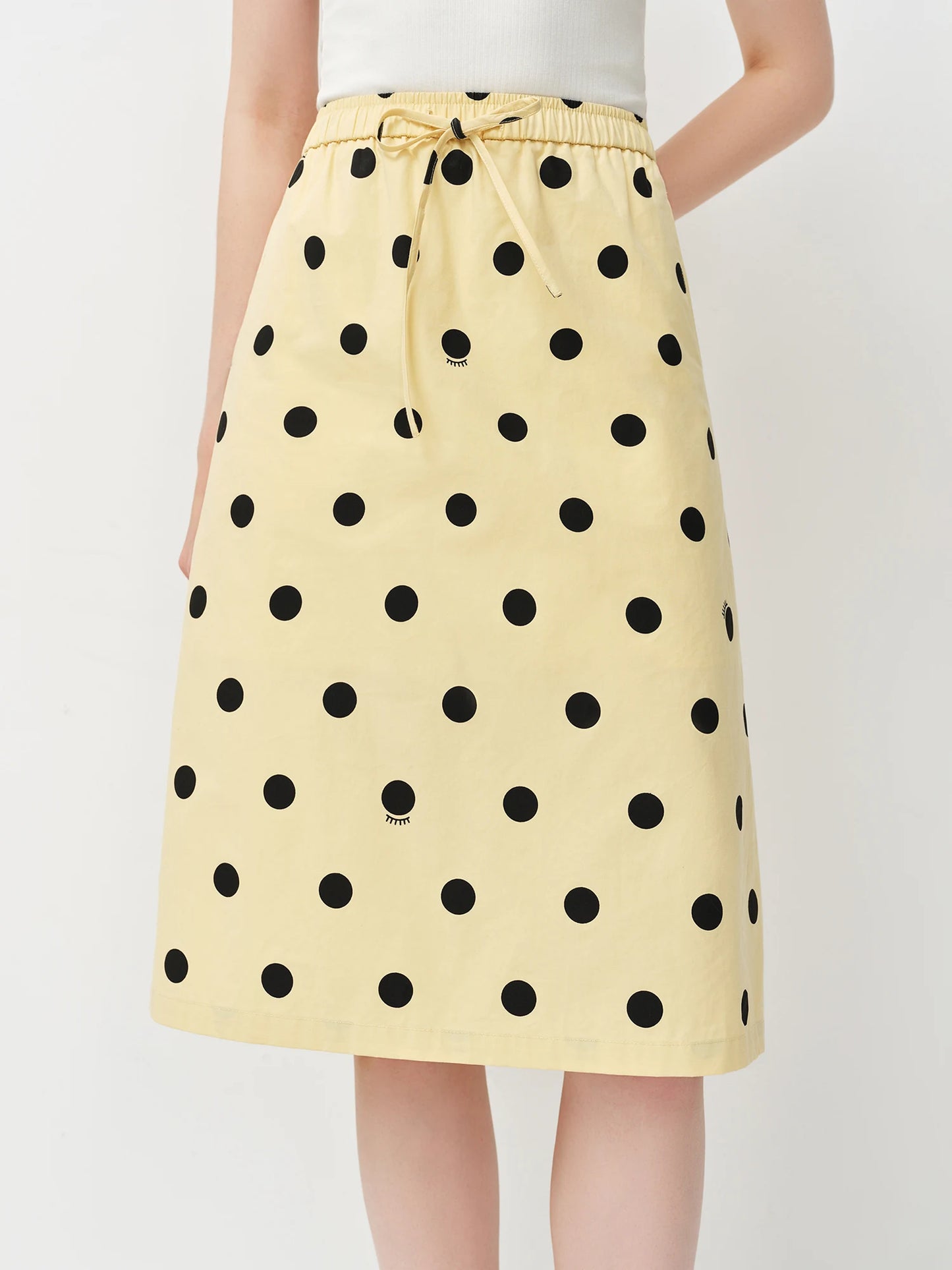 Polka Dot Lace-Up A-Line Skirt – Chic Knee-Length