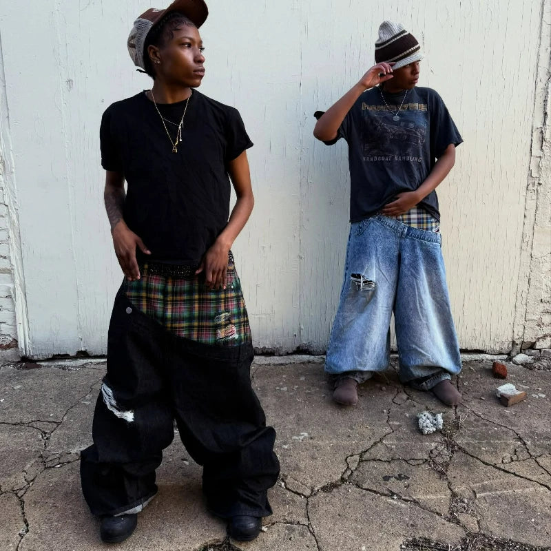 Unisex Y2K Plaid Baggy Jeans