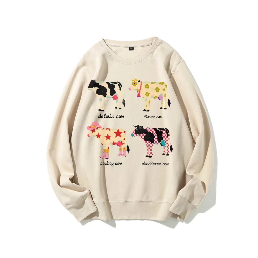 Cute Cartoon Cow Print T-Shirt Pure Cotton Washed Shoulder Round Neck Neutral Style Fashion Trend New High Quality Short Sleeves