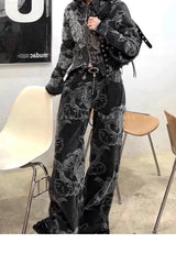 Y2K Dragon Print Baggy High-Waist Denim Jeans for Women
