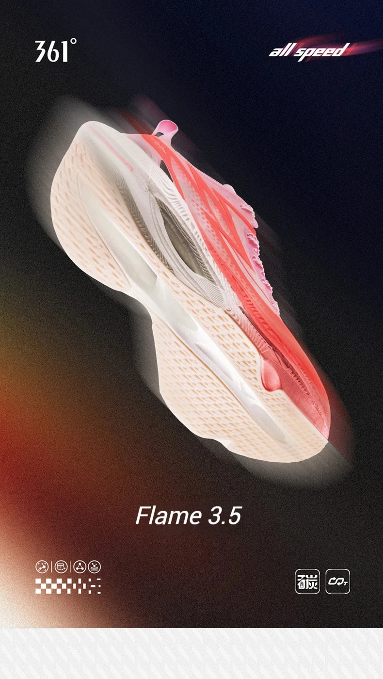 361 Degrees Flame 3.5 Men Running Shoes Carbon Plate Racing Marathon Professional Cushioning Anti-slip Male Sneaker 672512215F