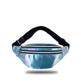 DX Holographic Fanny Pack Hologram Waist Bag Laser Beach Travel Banana Hip Bum Zip Waist Bags Women Belt Bag For Girls