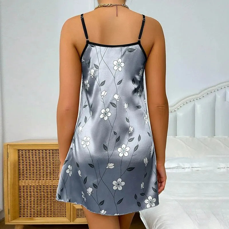 Elegant Floral Satin Nightdress