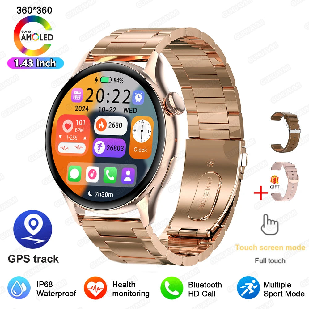 2026 New Lady Fashion Smart Watch women AMOLED HD Screen GPS Sport Heart Rate Bluetooth Call Waterproof Outdoor Smartwatch Women