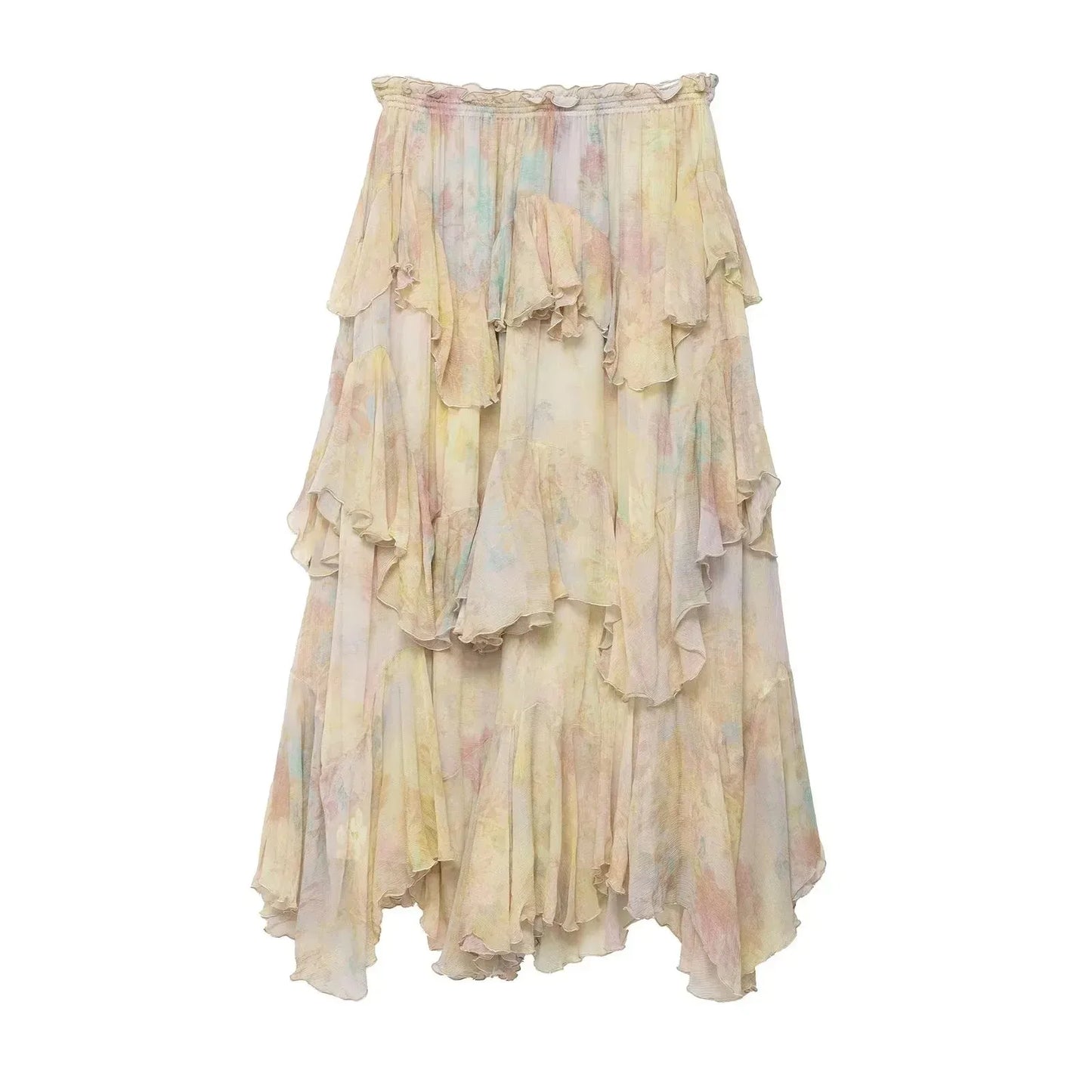 KONDALA Floral Tiered Chiffon Maxi Skirt – Boho Elegance