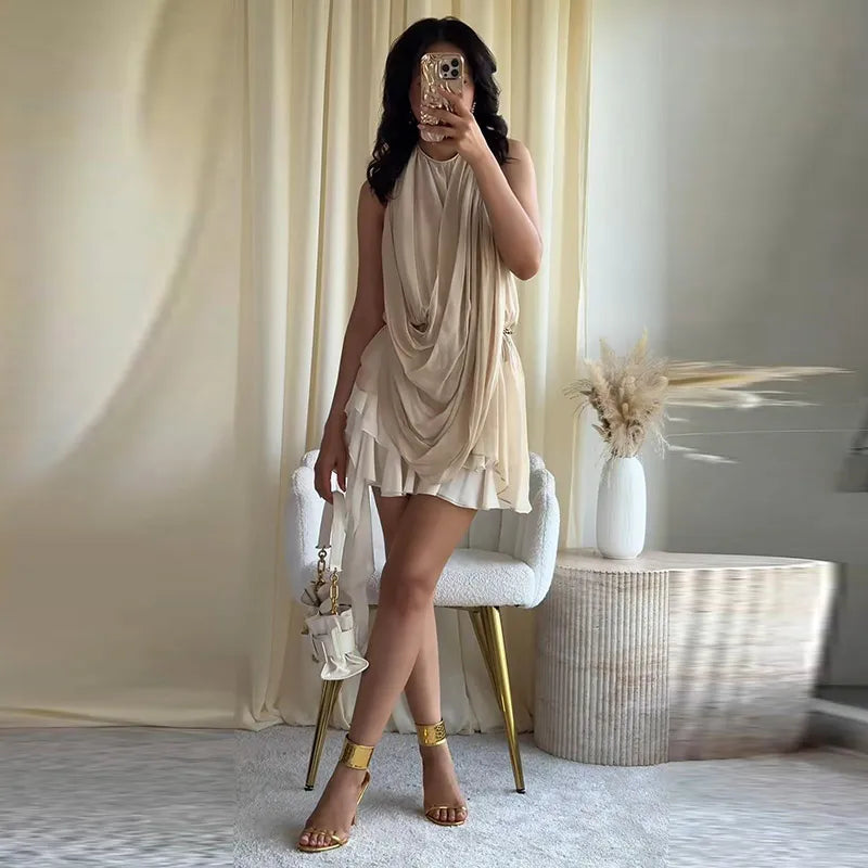 Fashion Women's Pleated Halter Vest Loose Sleeveless Backless Female Feshion Tops 2026 Summer Lady Chic All-match Solid Vests