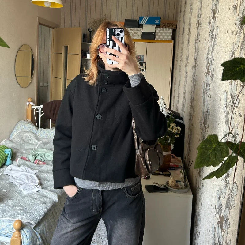 Urban Stand-Collar Woolen Coat